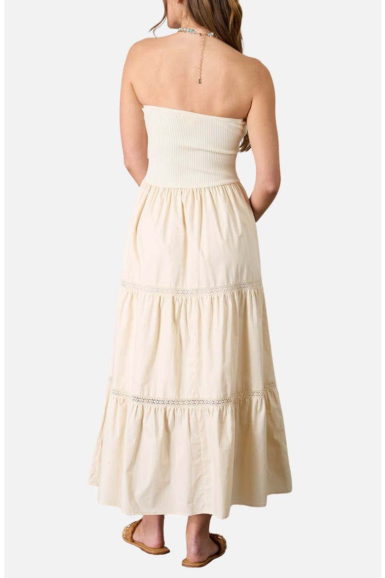 Strapless Mixed Media Midi Dress, Alternate, color, NATURAL