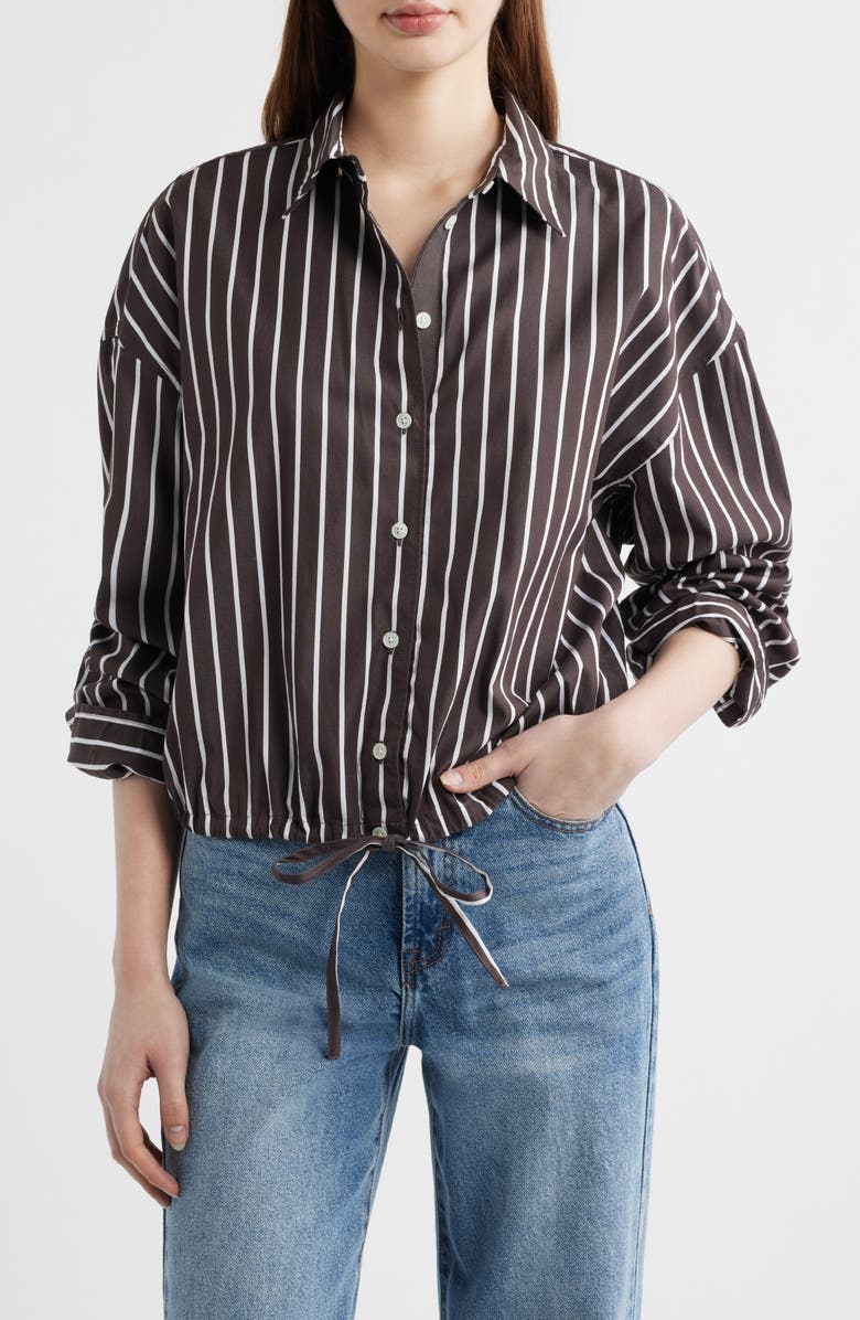 Madewell Drawstring Poplin Button-Up Shirt, Main, color, Chocolate Plum