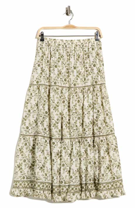 MAX STUDIO Floral Wreath Print Tiered Cotton Blend Maxi Skirt