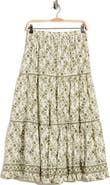 MAX STUDIO Floral Wreath Print Tiered Cotton Blend Maxi Skirt