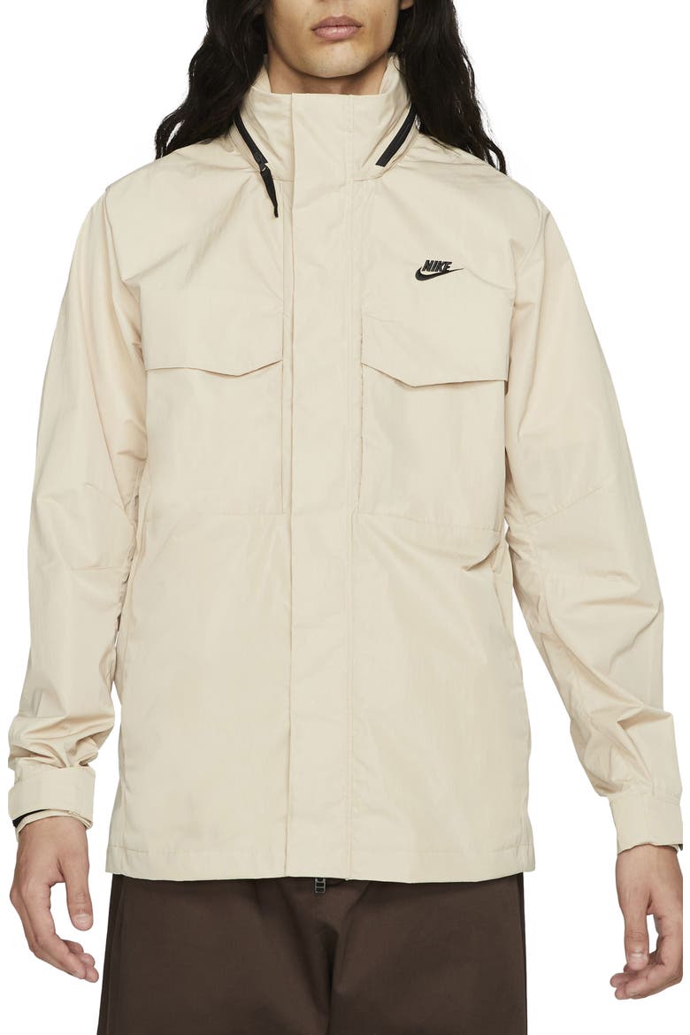 Premium Essentials M65 Unlined Hooded Jacket, Main, color, GRAIN/ BLACK/ BLACK