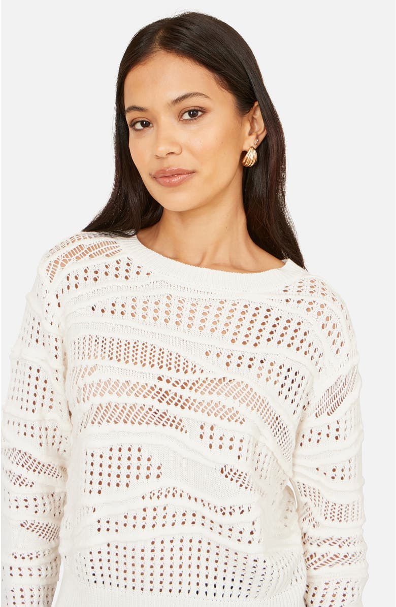 Yumi Wave Pointelle Knitted Jumper, Alternate, color, White