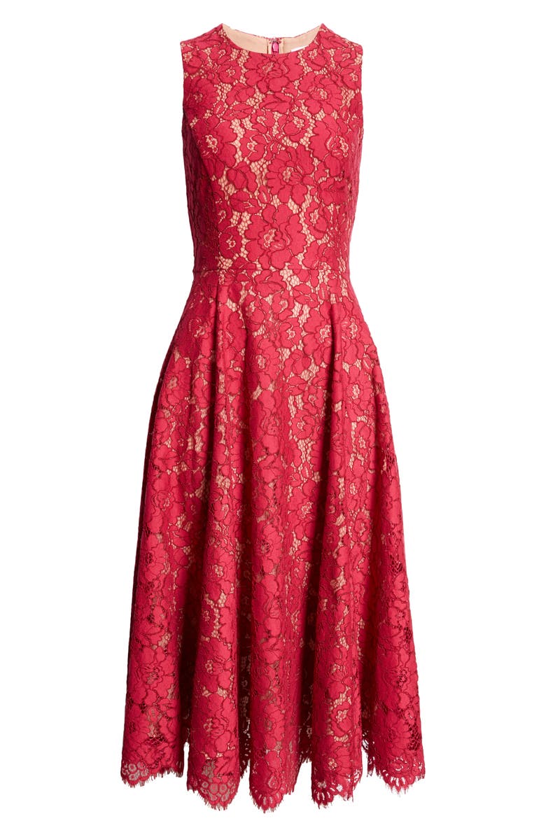 Michael Kors Collection Floral Lace Sleeveless Fit & Flare Midi Dress, Alternate, color, Raspberry
