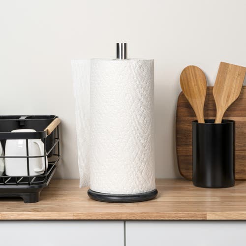 Happimess Avery Modern Classic Metal With Non Slip Weighted Marble Base Paper Towel Holder