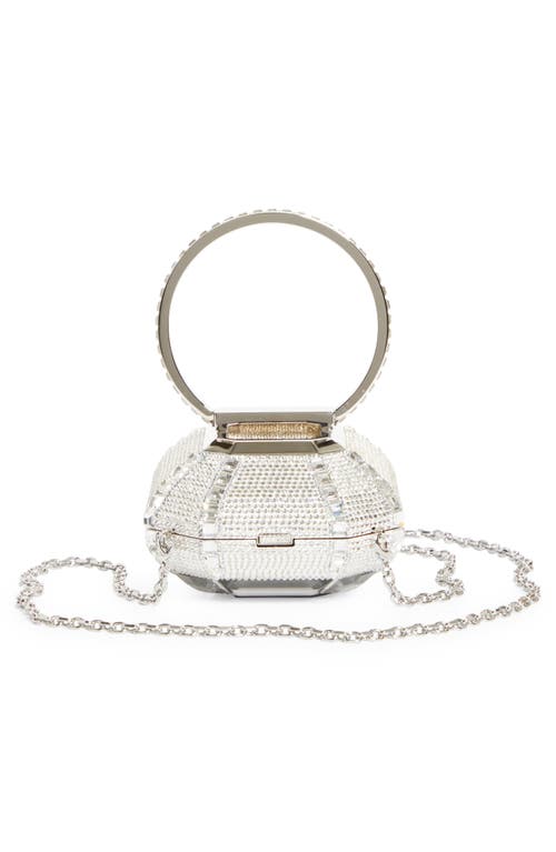 Judith Leiber Couture Emerald Cut Ring Minaudière In Silver Rhinestone Multi