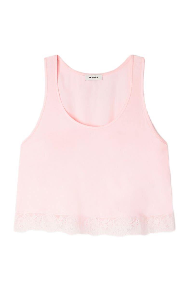 SANDRO Satin top with lace, Alternate, color, Light Pink