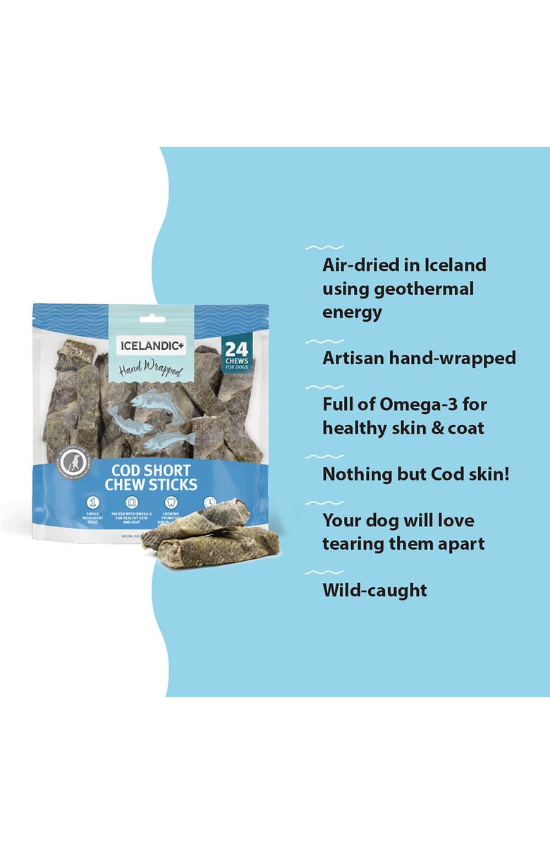 ICELANDIC+ Cod Skin 5" Short Dog Chew Sticks Treat, 24 Pack Bag, Alternate, color, 