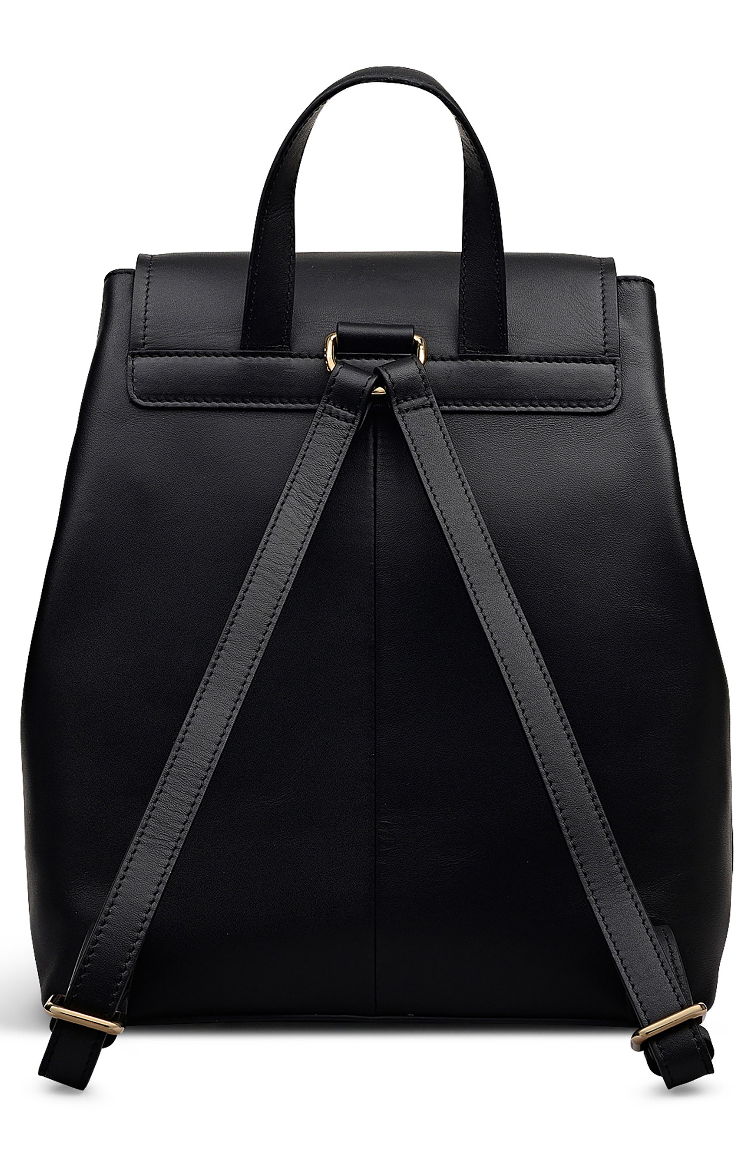 Radley Noble Alley Small Leather Flapover Backpack, Alternate, color, Black