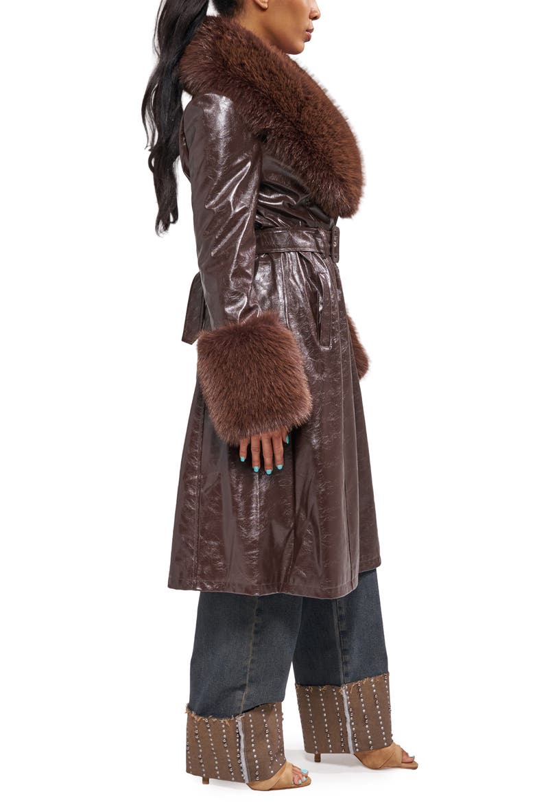 Kaya Trench Coat with Faux Fur Trim, Alternate, color, ESPRESSO
