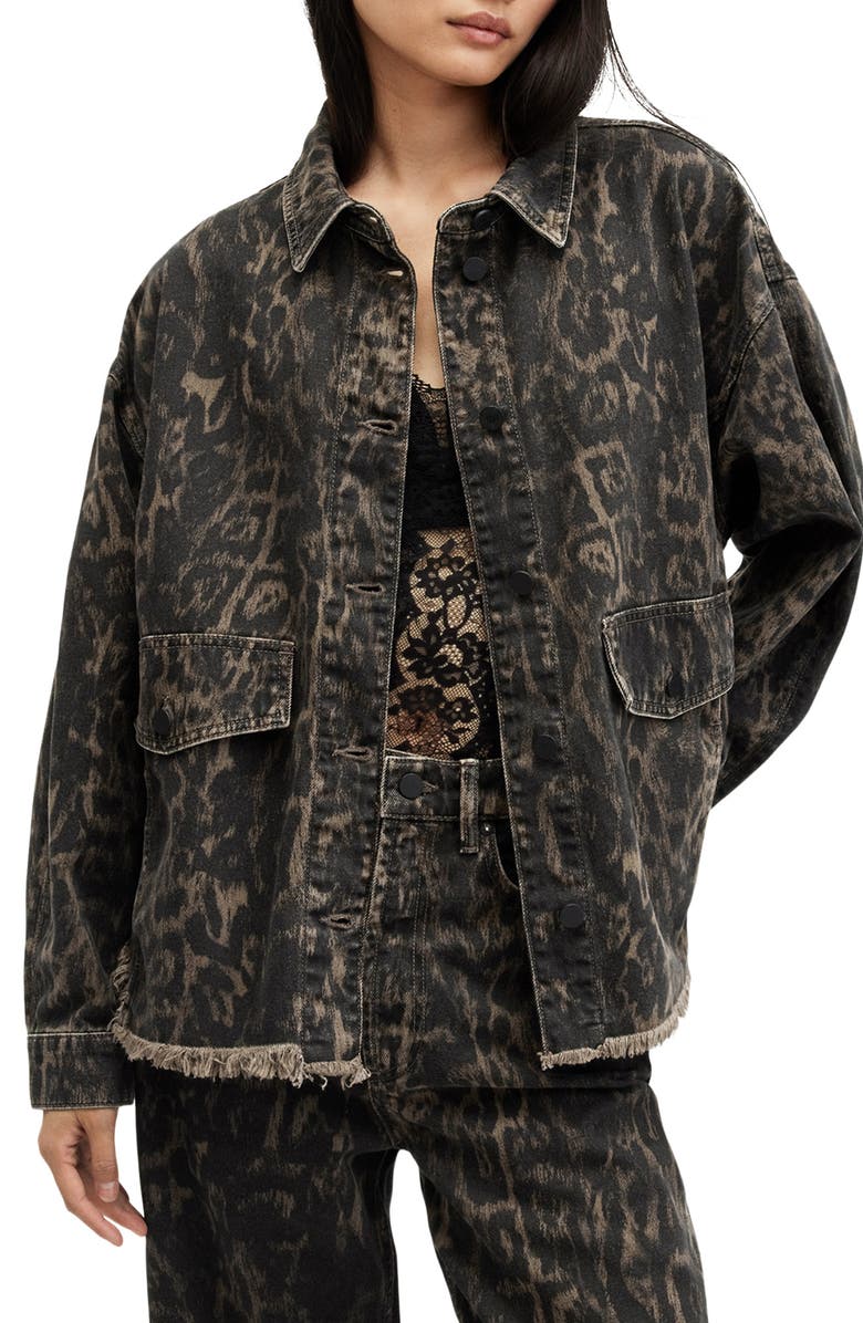 AllSaints Hettie Raw Hem Denim Shacket, Main, color, 