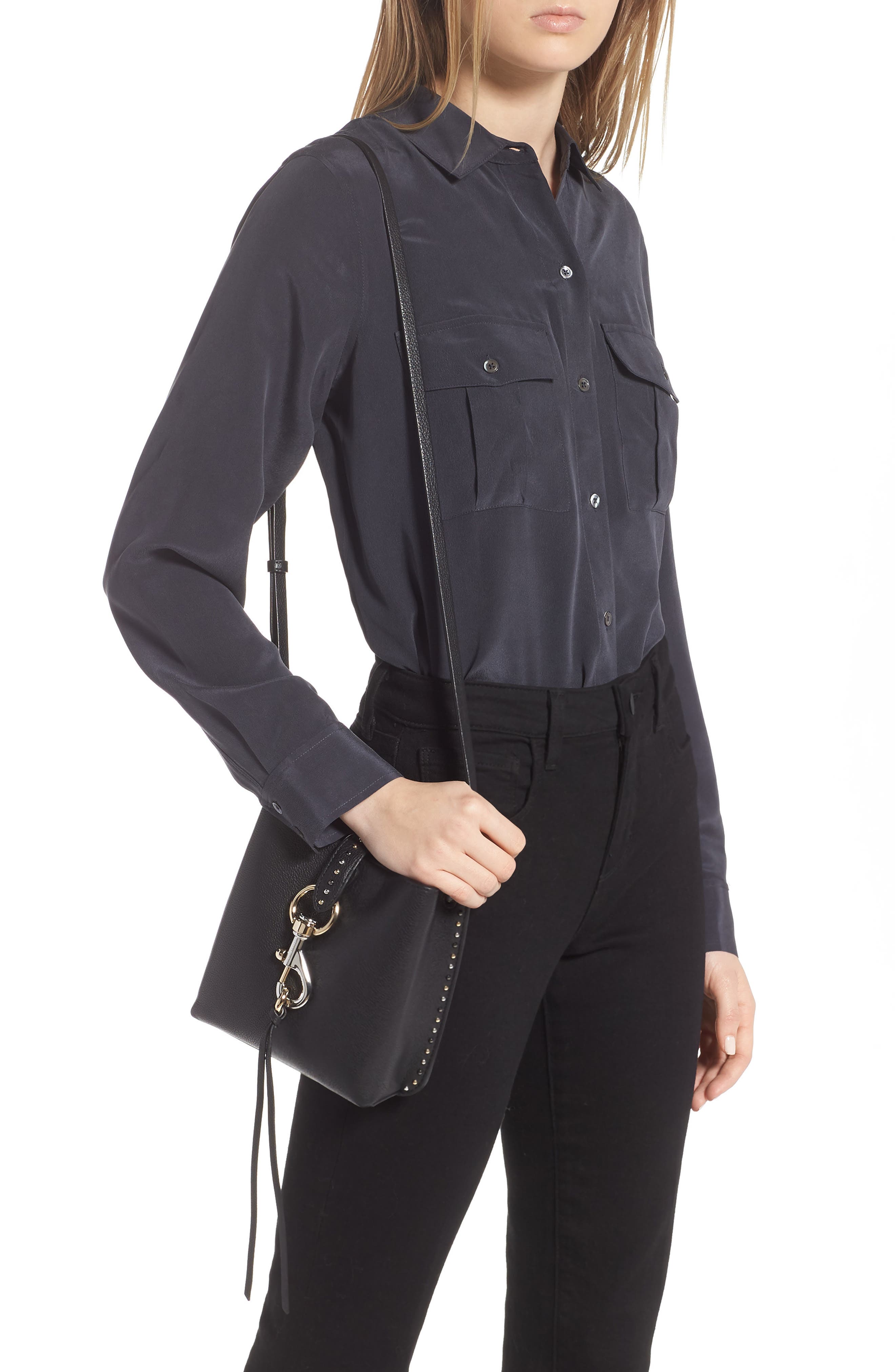 Rebecca Minkoff Mini Megan Studded Leather Feed Bag, Alternate, color, 