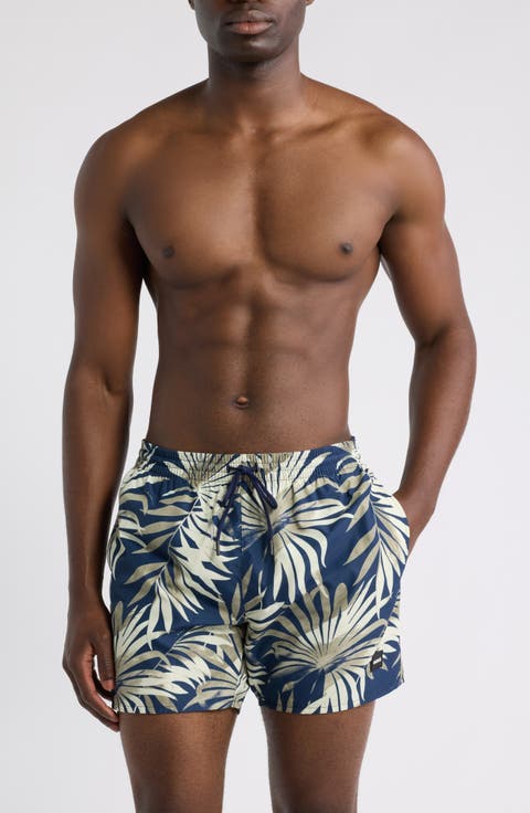 Piranha Tropical Print Swim Trunks