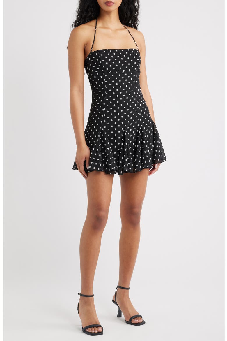 Delamere Polka Dot Halter Minidress, Main, color, BLACK / WHITE