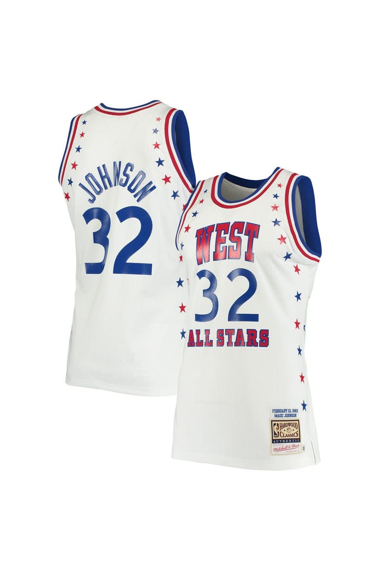 Men's Mitchell & Ness Magic Johnson White Los Angeles Lakers 1983 NBA All-Star Game Hardwood Classics Authentic Jersey, Main, color, White