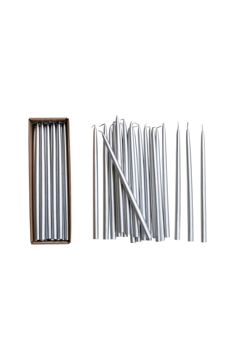 Storied Home 24-Piece Unscented Thin Taper Candles in Box, Silver, Main, color, Silver