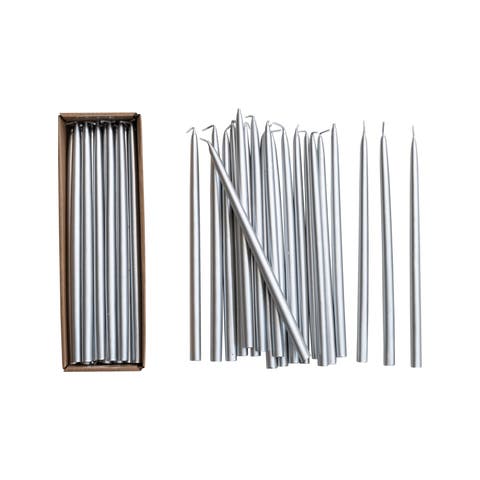 24-Piece Unscented Thin Taper Candles in Box, Silver