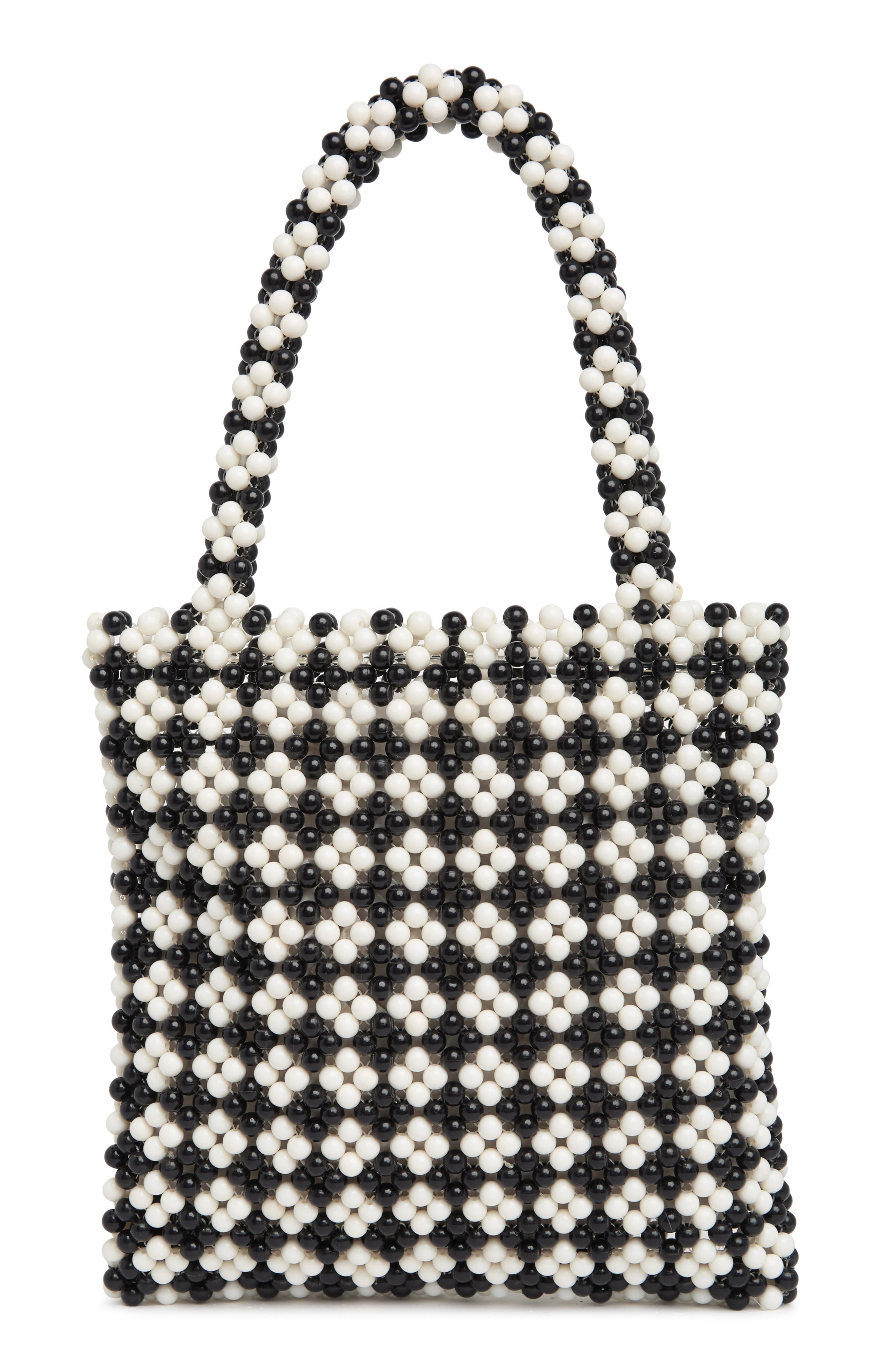 Lulu Gingham Beaded Tote Bag, Main, color, 