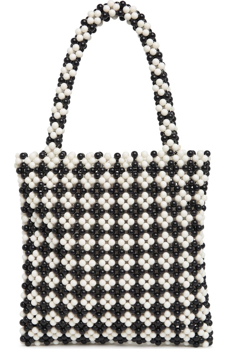 Lulu Gingham Beaded Tote Bag, Main, color,