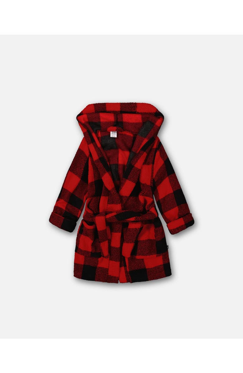 Deux par Deux Little Boy's Plush Robe Plaid Black And Red, Main, color, 