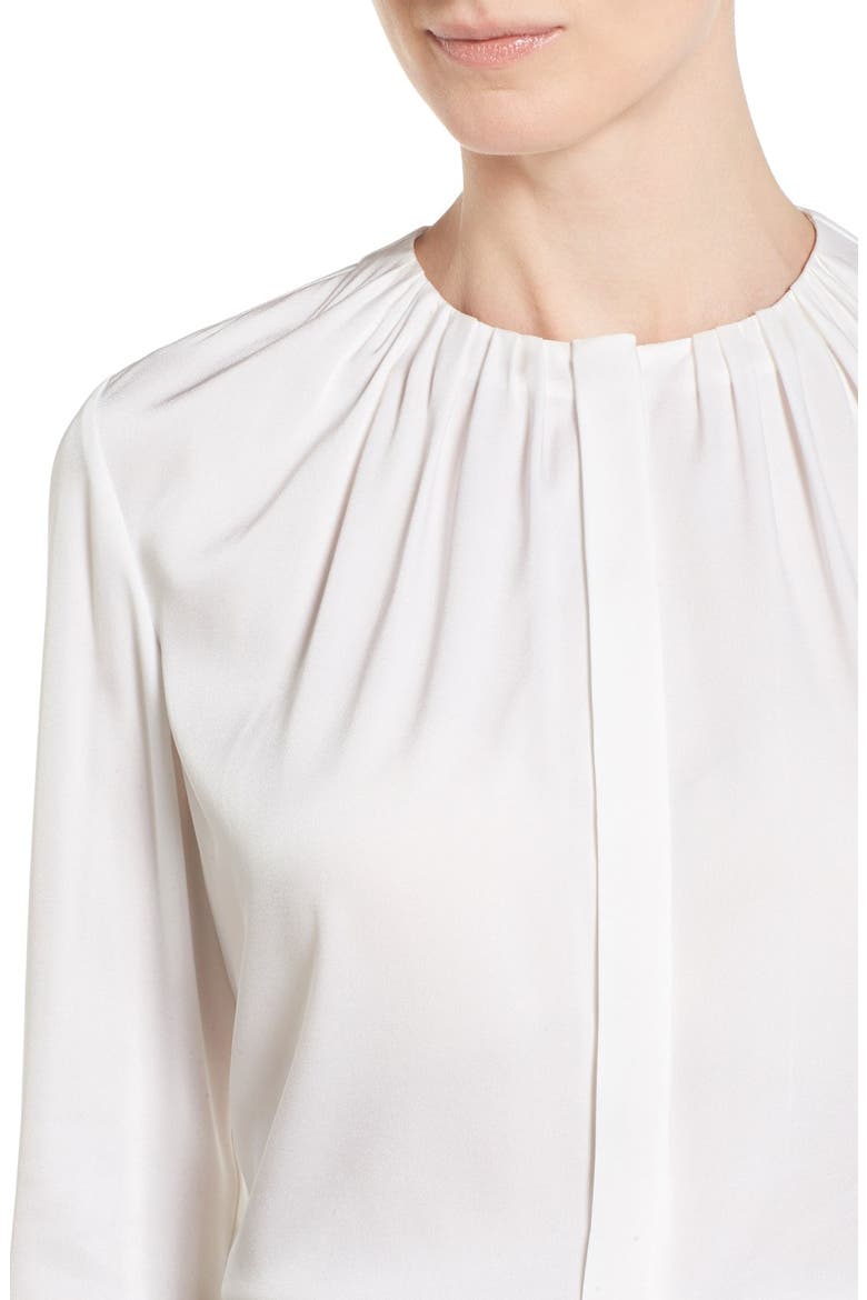 'Banora' Ruched Neck Stretch Silk Blouse, Alternate, color, VANILLA LIGHT