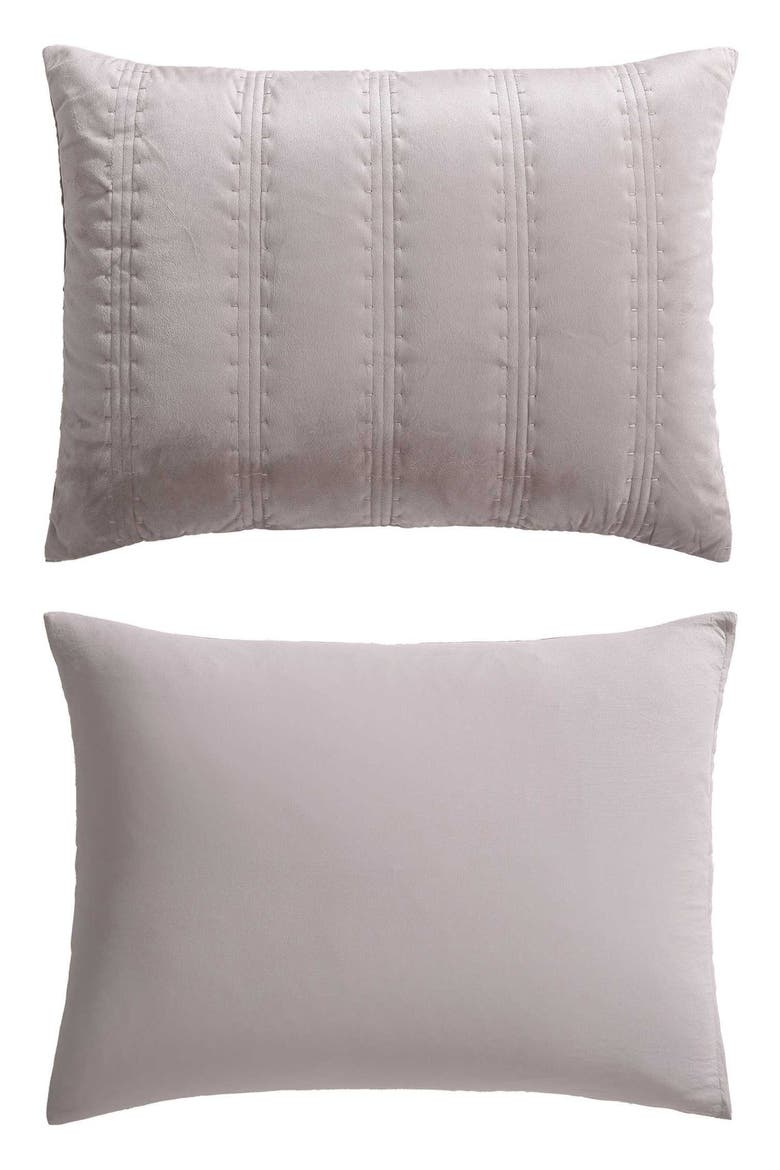 Velvet Linear Stitch Quilt Set, Alternate, color, FRENCH CLAY