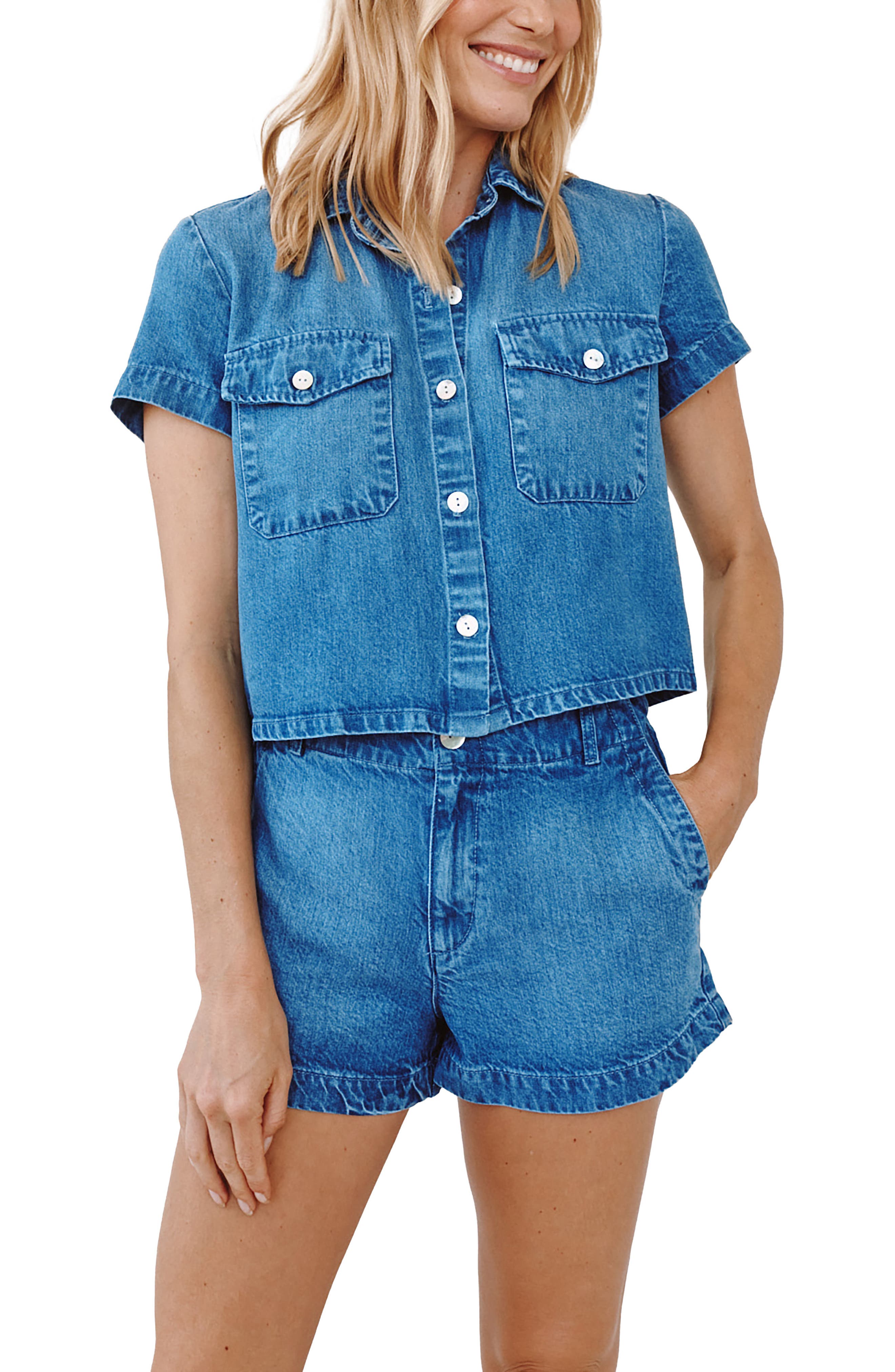 Short Sleeve Short Button-Up Shirt