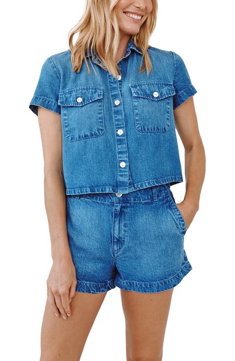 Short Sleeve Short Button-Up Shirt