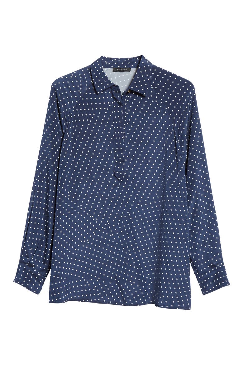 Polka Dot Print Stretch Silk Blouse, Alternate, color, NAVY/ WHITE