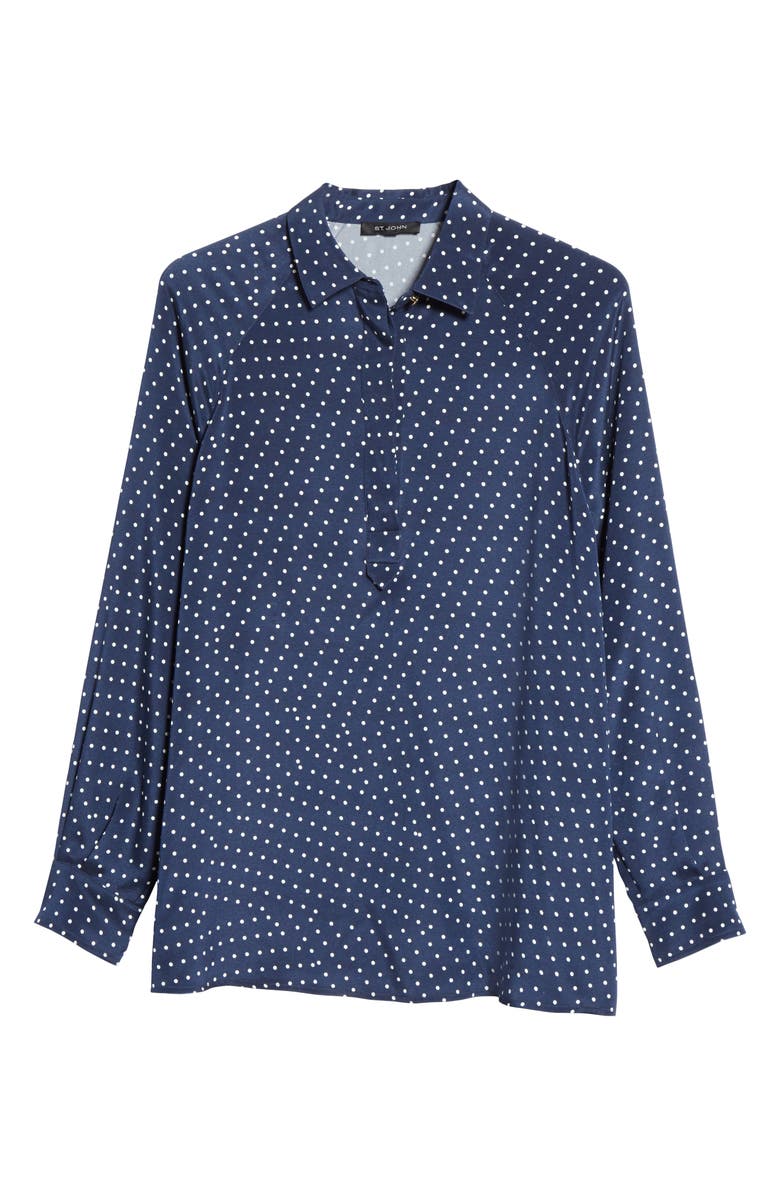 St. John Collection Polka Dot Print Stretch Silk Blouse, Alternate, color, 
