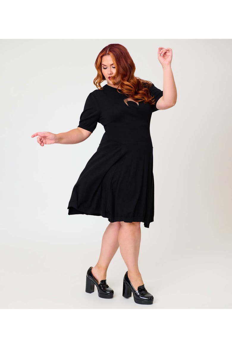 Plus Size Heart Cutout Flare Dress, Alternate, color, Black Crescent Moon