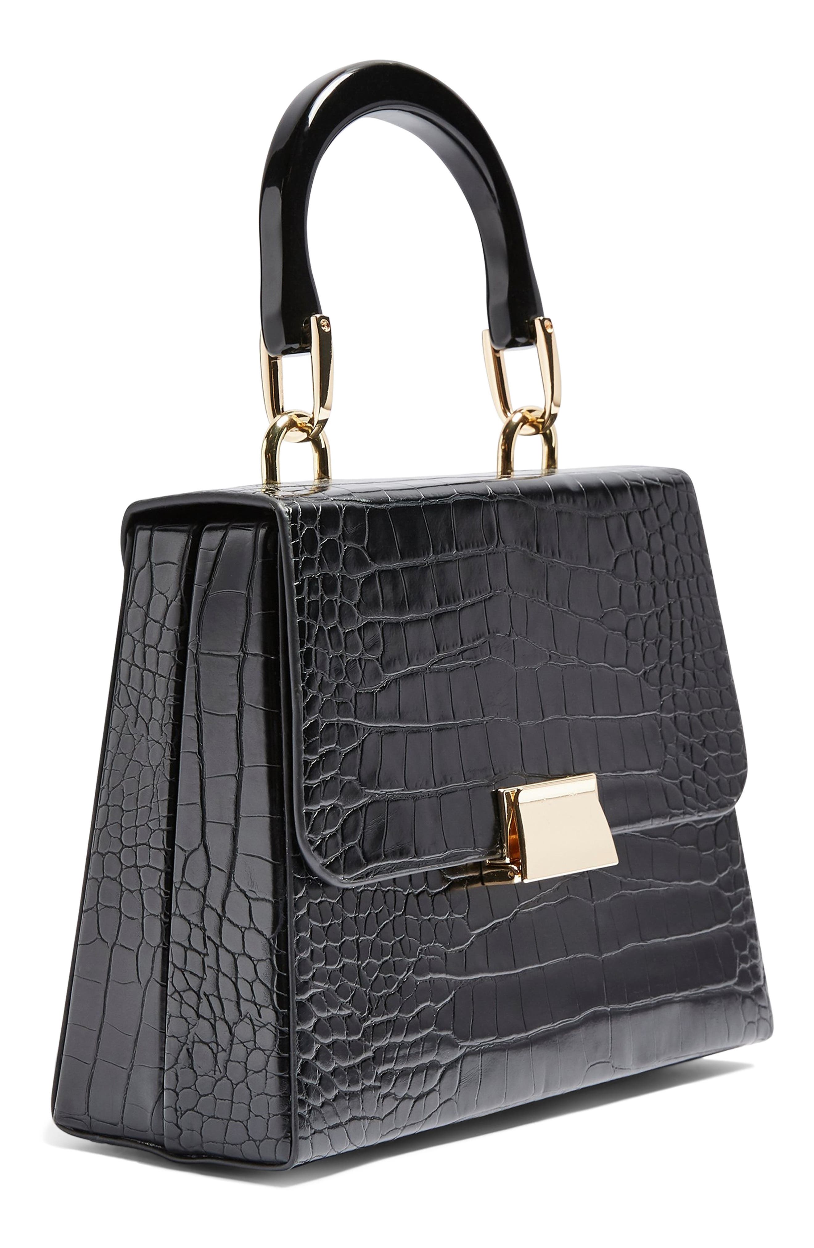 Topshop Crocodile Embossed Flap Handbag, Alternate, color, 