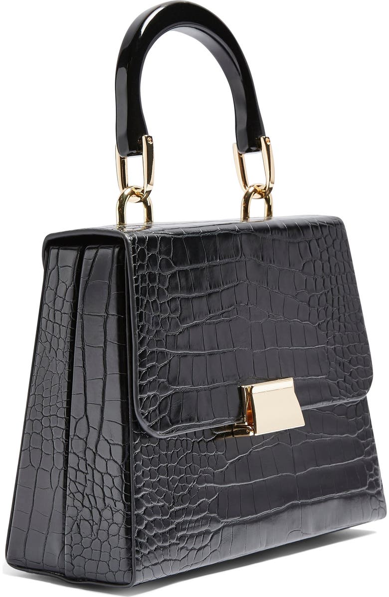 Topshop Crocodile Embossed Flap Handbag, Alternate, color,