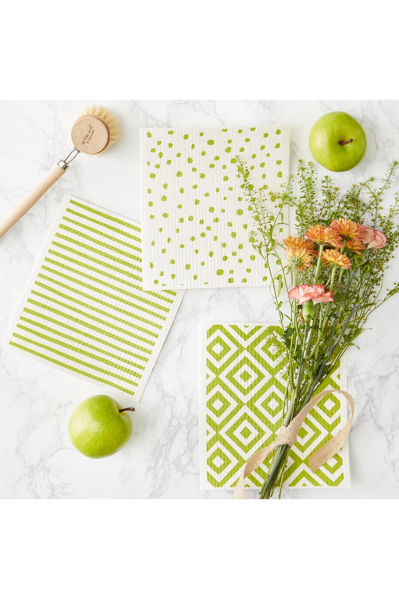 Swedish Dishcloth Set/3, Reusable & Absorbent, Alternate, color, Avocado & White