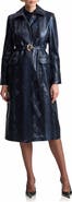 Avec Les Filles Snakeskin Embossed Faux Leather Belted Trench Coat