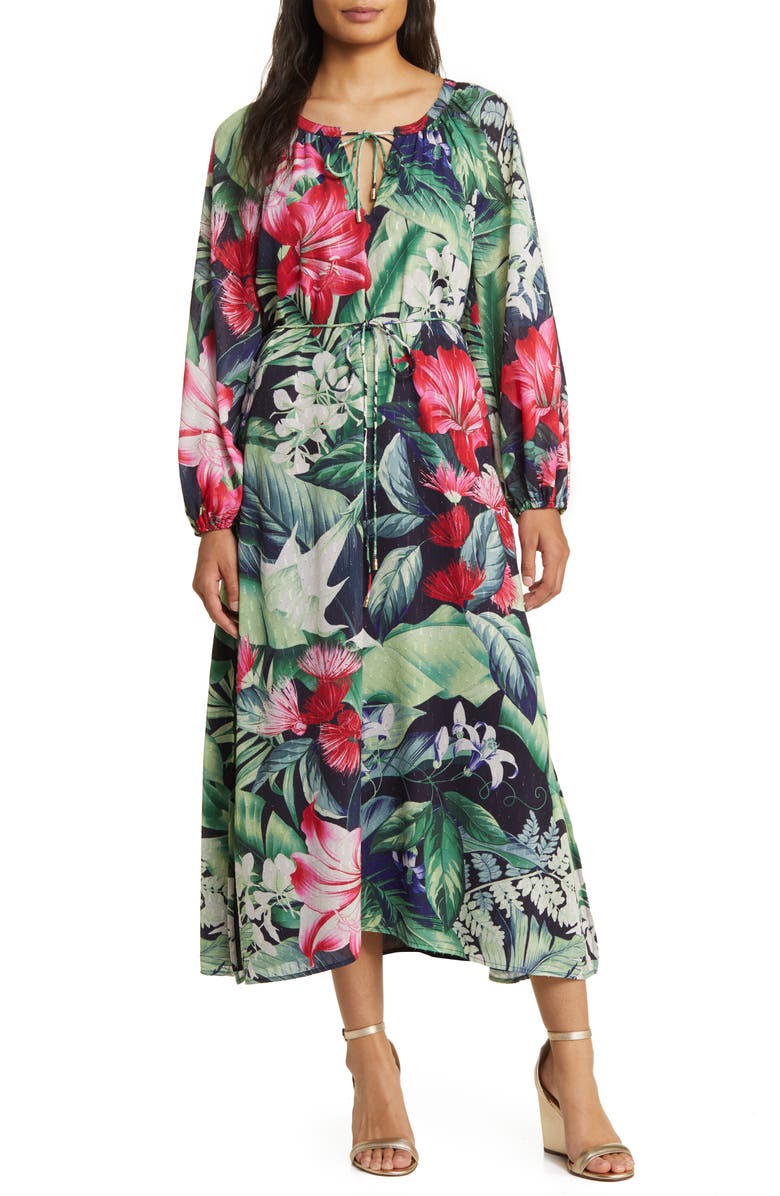 Tommy Bahama Celebration Tropical Print Long Sleeve Maxi Dress, Main, color,