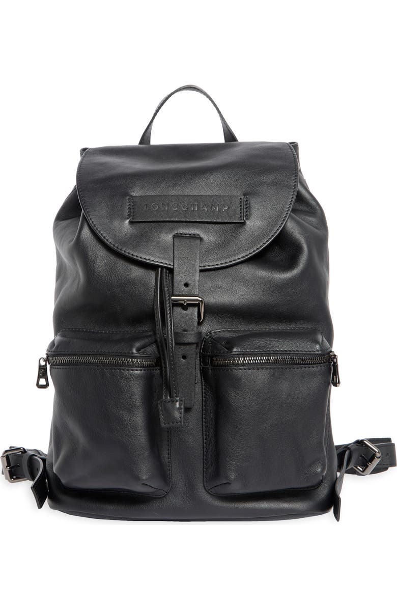 Longchamp LC3D Medium Leather Backpack, Main, color, Black
