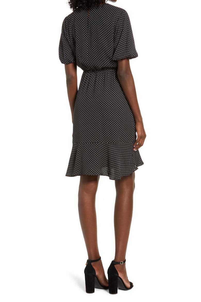 Ruched Polka Dot Dress, Alternate, color, BLACK/ WHITE