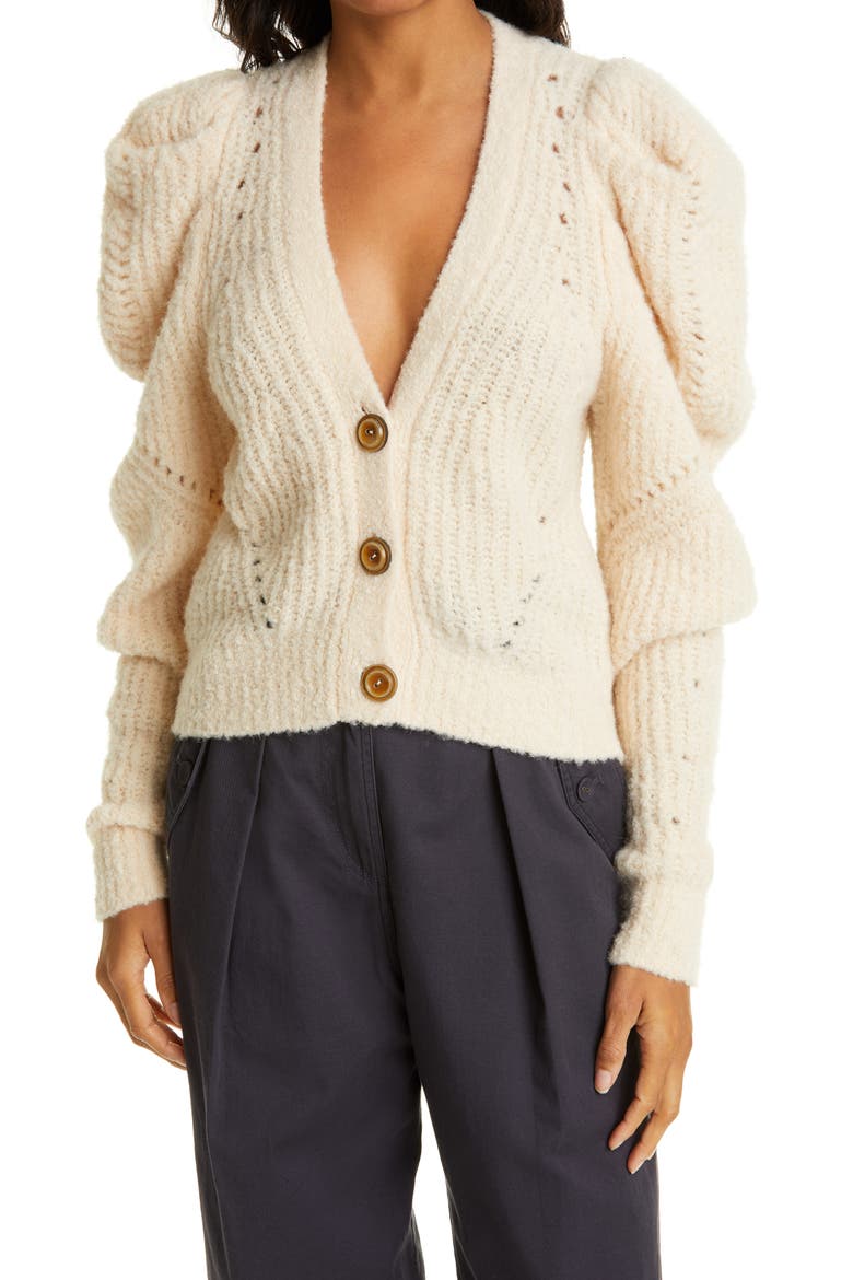 Emmy Gathered Shoulder Cardigan, Main, color, DAWN