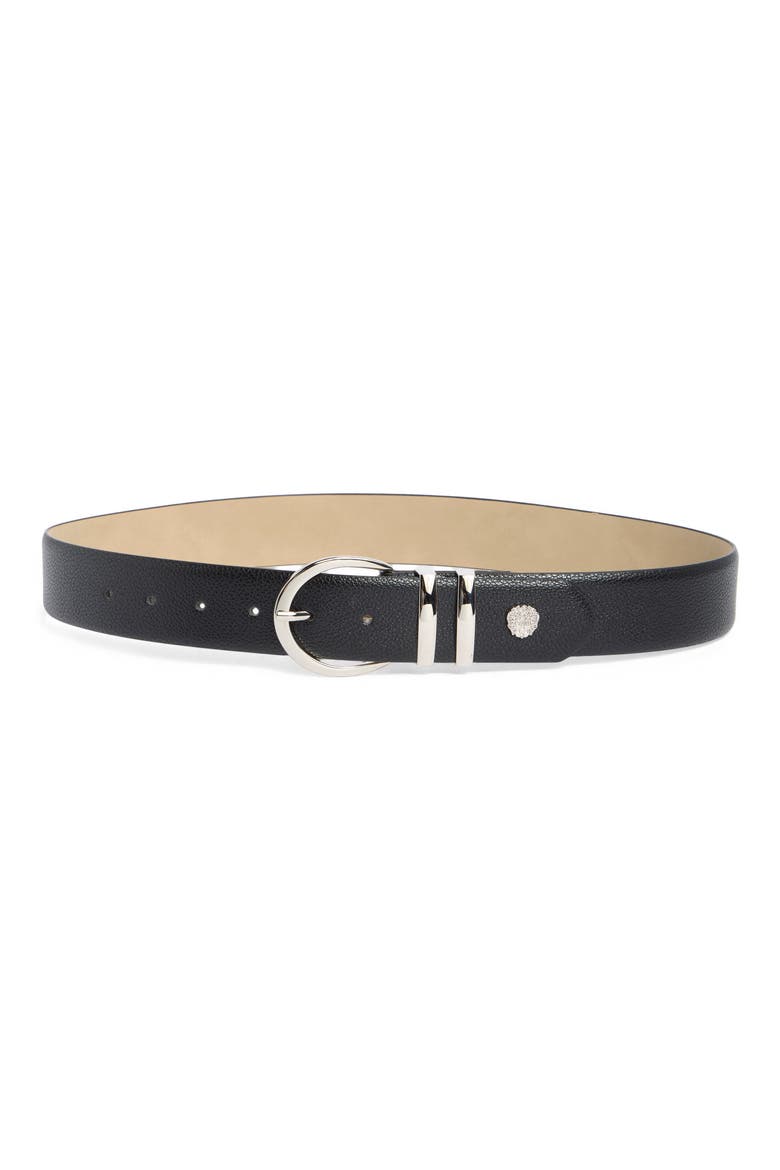 Classic Pebbled Belt, Main, color, BLACK SILVER