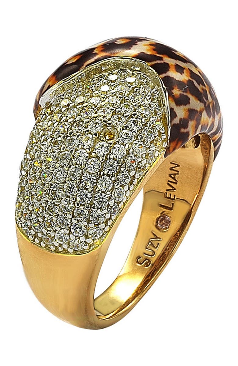 SUZY LEVIAN 14K Gold Plated Sterling Silver Pave CZ & Animal Print Dome Band Ring, Alternate, color, 