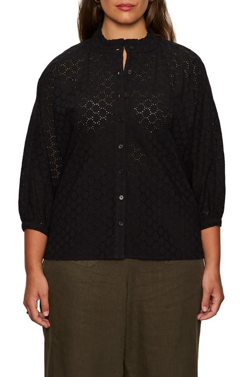 Sanctuary Petal Drop Eyelet Embroidered Button-up Top In Black