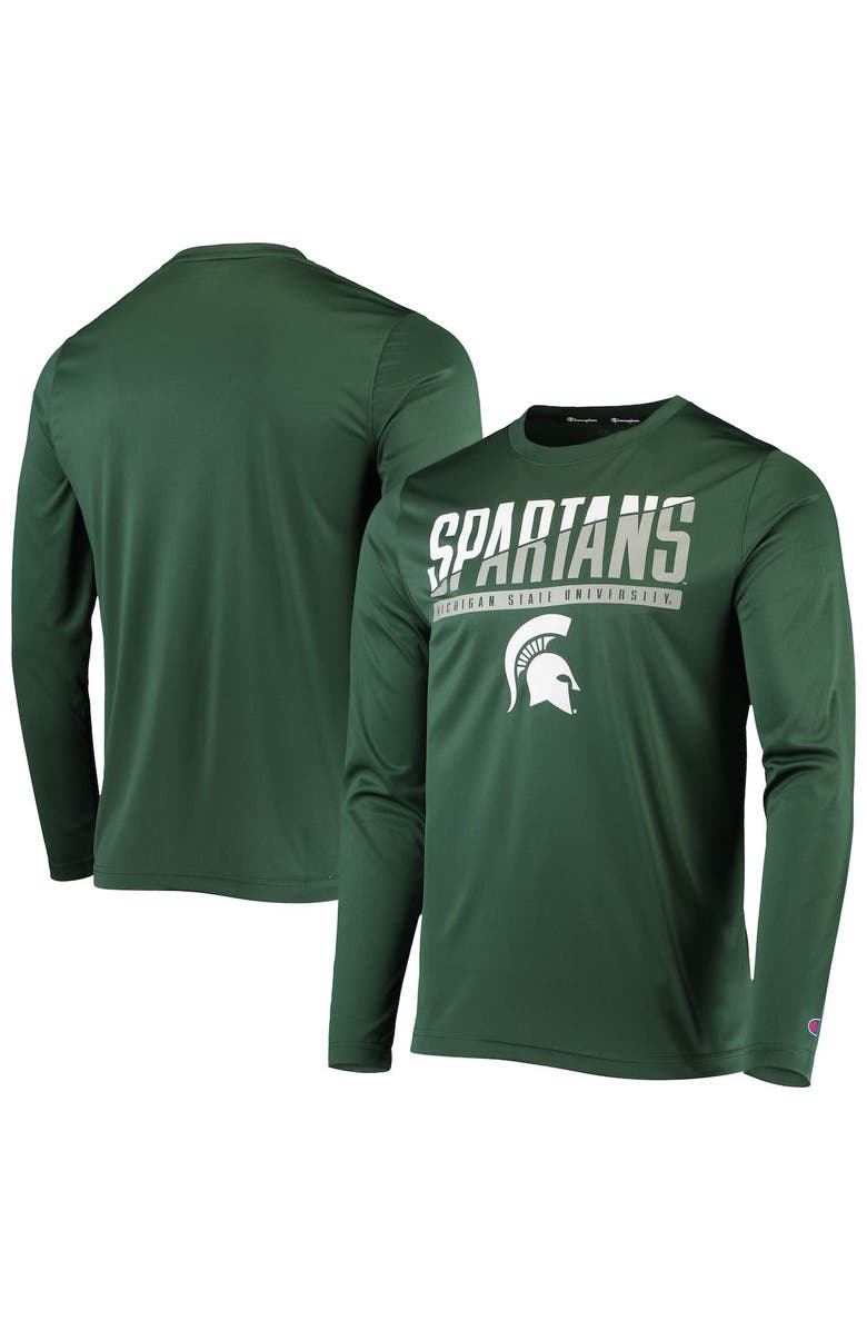 Champion Men's Champion Green Michigan State Spartans Wordmark Slash Long Sleeve T-Shirt, Main, color, 