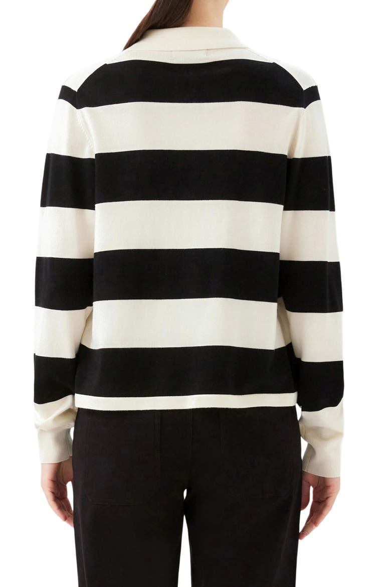 Stripe Collared Henley Sweater, Alternate, color, OFF WHITE W/ BLACK
