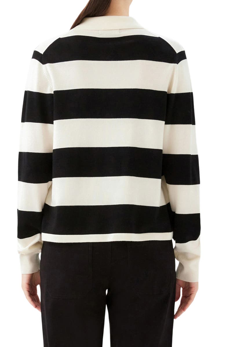 Karen Kane Stripe Collared Henley Sweater, Alternate, color, Off White W/ Black