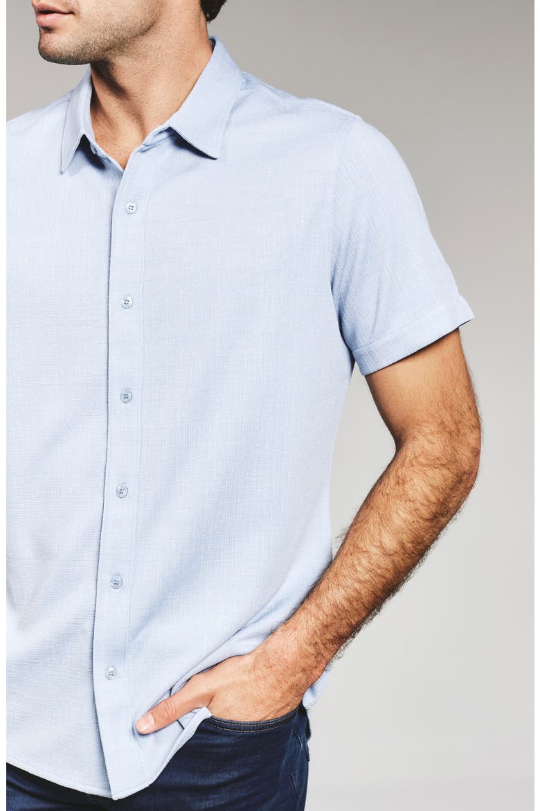 Camino Short Sleeve Knit Button-Up Shirt, Alternate, color, DUSTY BLUE