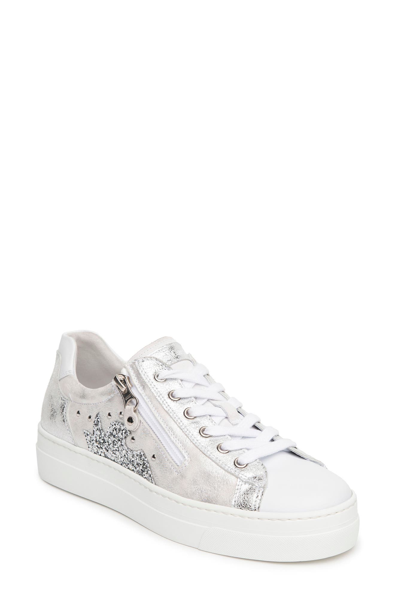 Metallic Side Zip Sneaker, Main, color, SILVER