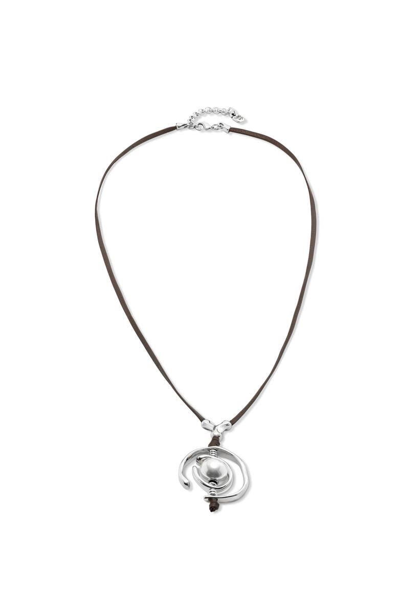 UNODE50 Pearl Leather Necklace, Main, color, Silver
