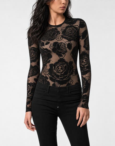 Tulle Body Flock Flower Monogram Women