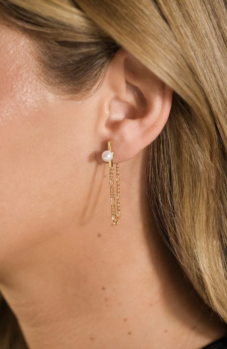 Sterling Forever Tristan Faux Pearl Chain Drop Earrings, Alternate, color, Gold