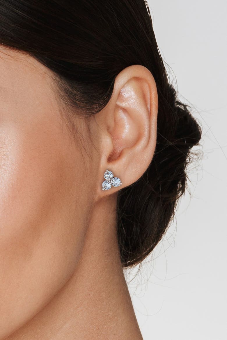 Round Cut CZ Trio Stud Earrings, Alternate, color, CLEAR/SILVER